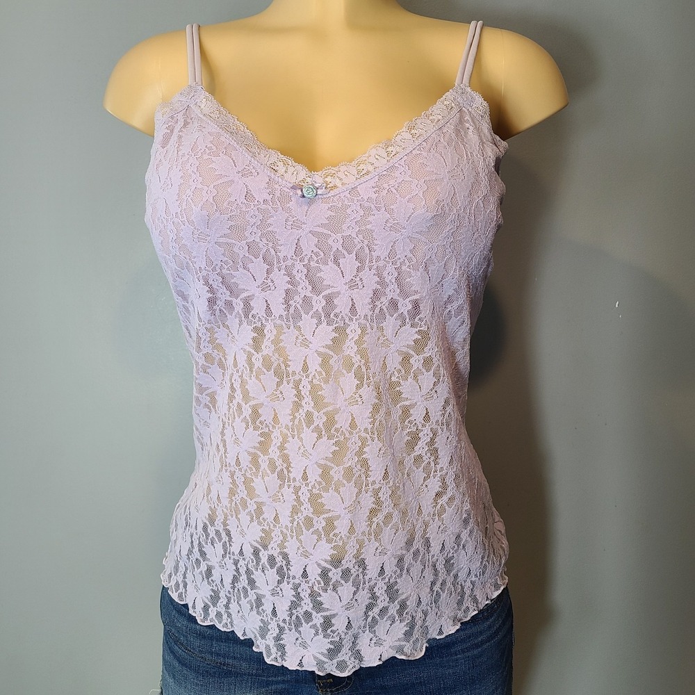 Vtg 90s Lace Top M Dreamy Romance‎ Ethereal Fairy Dainty Coquette Purple Grunge